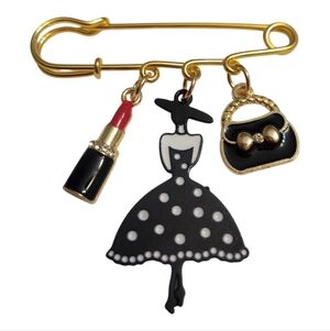 Safety Pin Brooch with Dangling Charms